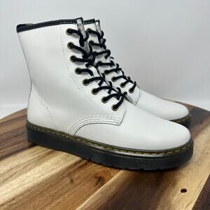 Dr. Martens White Leather Combat Boots with Black Accents